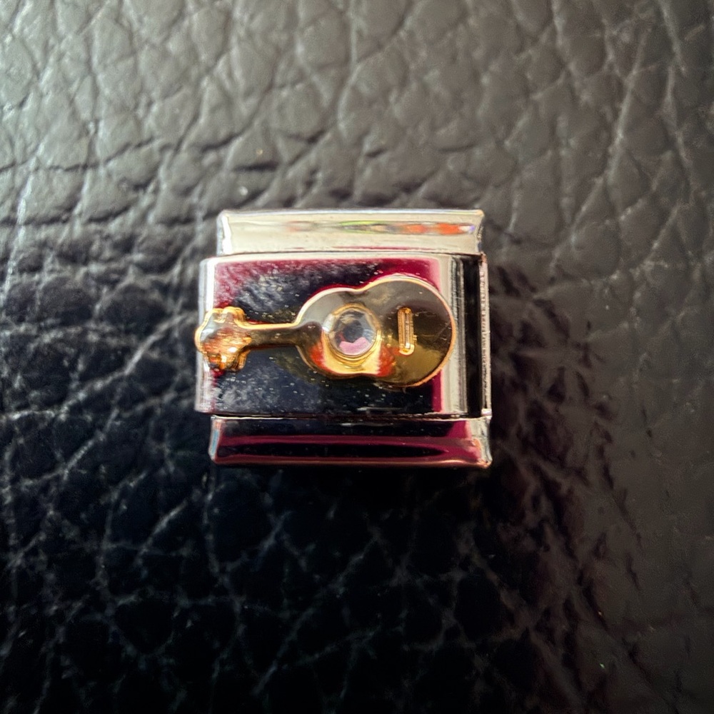 Gold Guitar Italian Charm Link with Crystal Detail